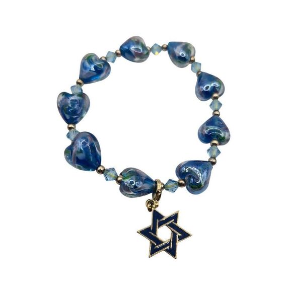 Star Of David Charm Beaded Bracelets Set Of 3 Blue Agate Glass Stones Judaica Ha - Picture 3 of 6